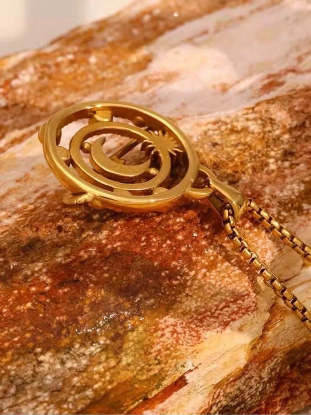 NEW 18K Gold Plated Moon Star Planet Necklace Stainless Steel